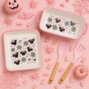 Disney Minnie Mouse Pink Halloween Ceramic Casserole & Loaf Pan Set – NWT